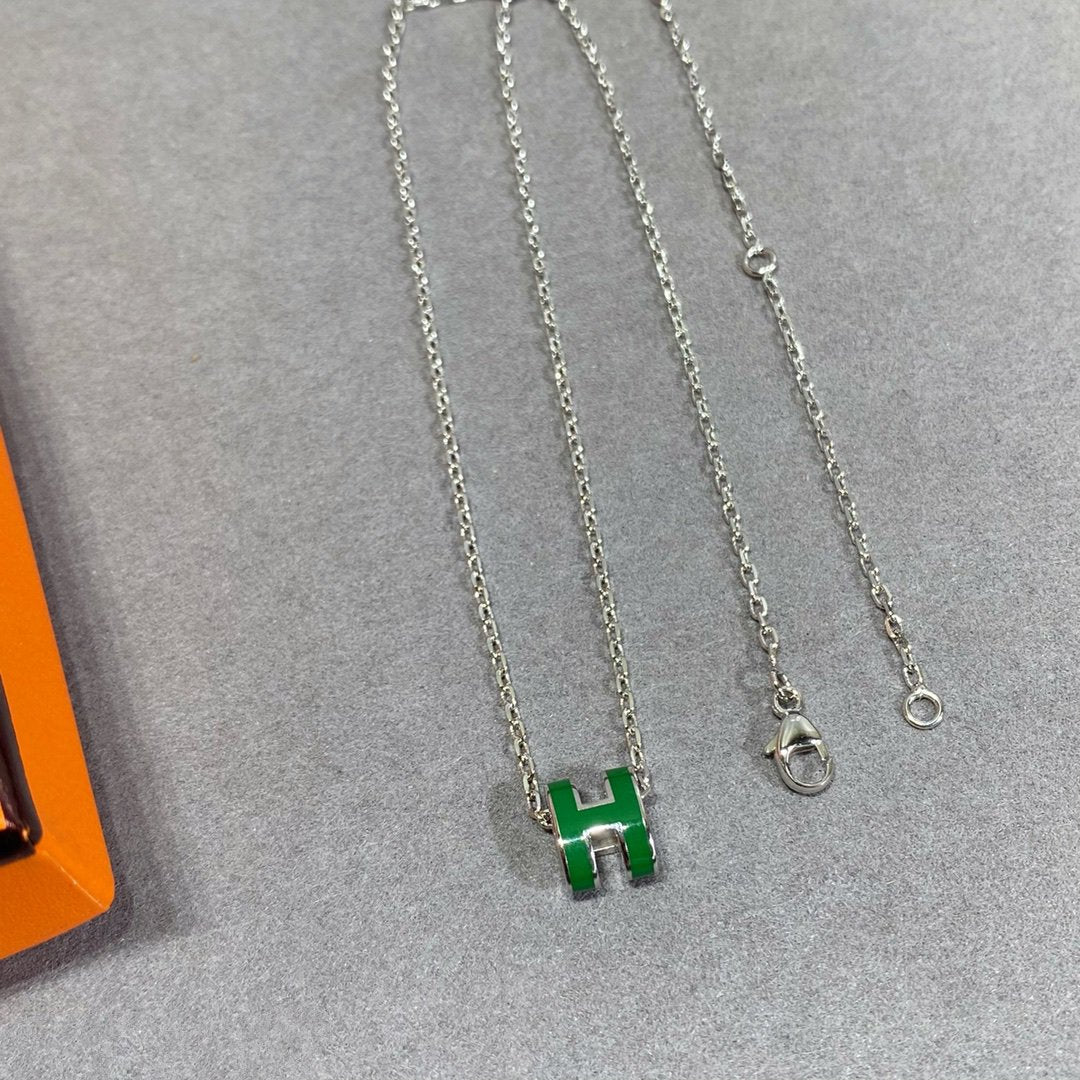 [Clover Jewelery]POP H GREEN NECKLACE SILVER AND GOLD