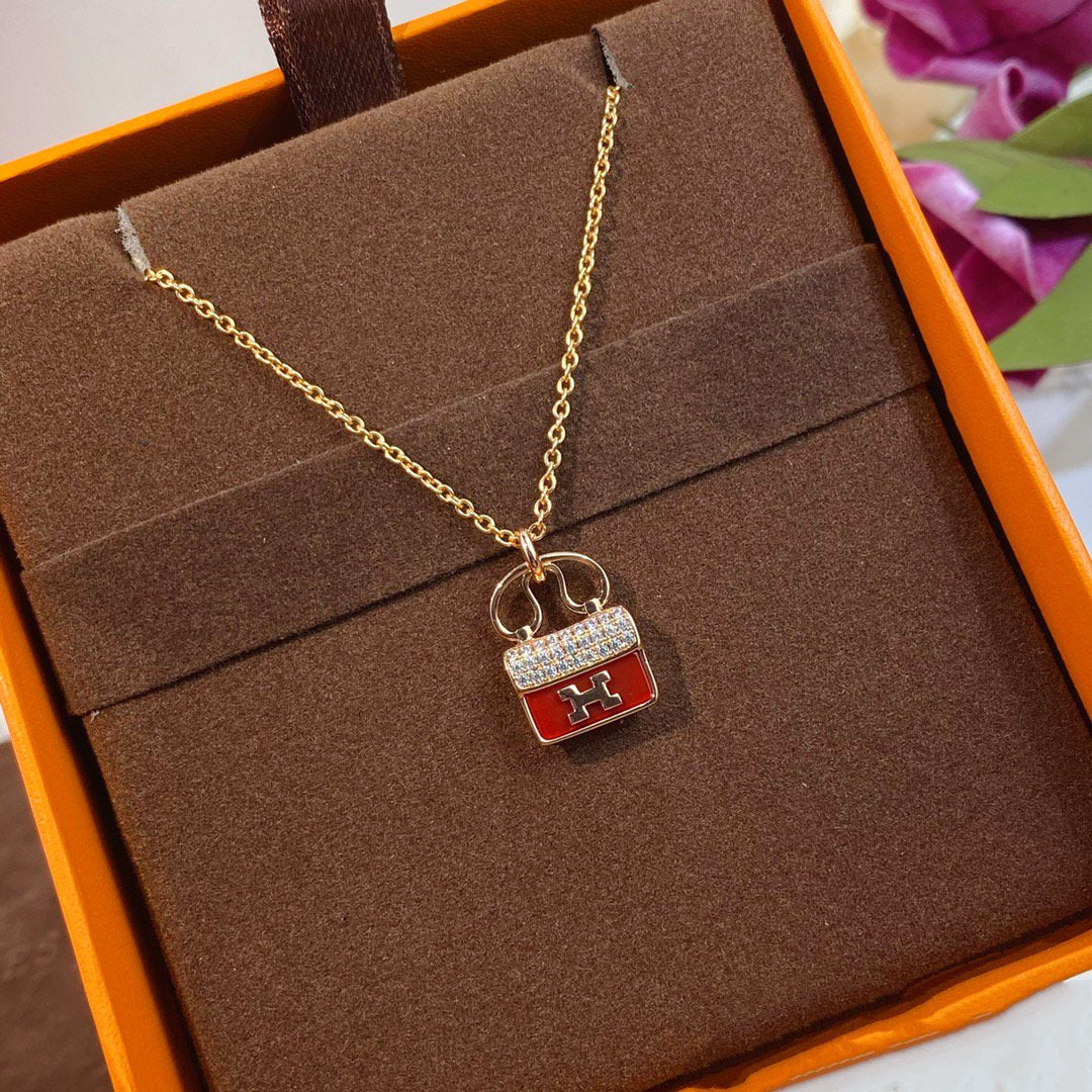[Clover Jewelery]CONSTANCE RED PEDANT PINK GOLD NECKLACE
