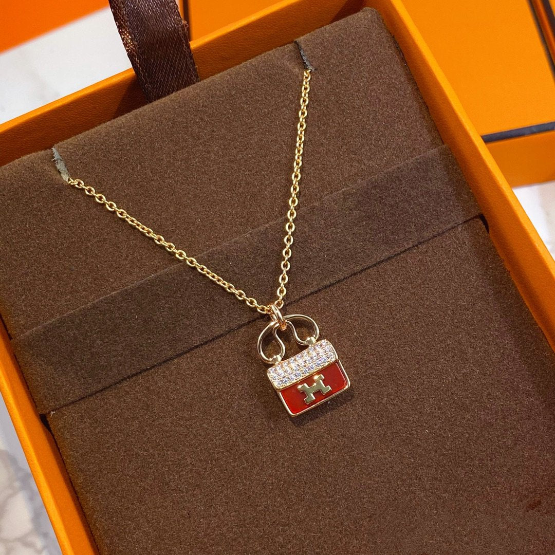 [Clover Jewelery]CONSTANCE RED PEDANT PINK GOLD NECKLACE