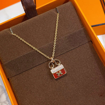 [Clover Jewelery]CONSTANCE RED PEDANT PINK GOLD NECKLACE
