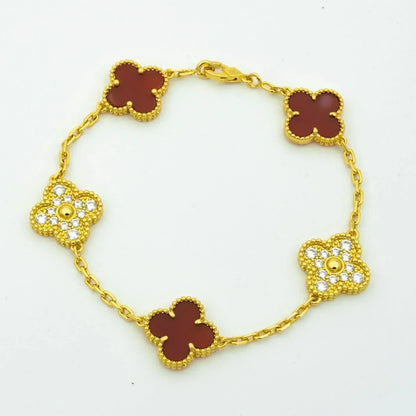 [Clover Jewelery]CLOVER 5 MOTIFS CARNELIAN DIAMOND BRACELET