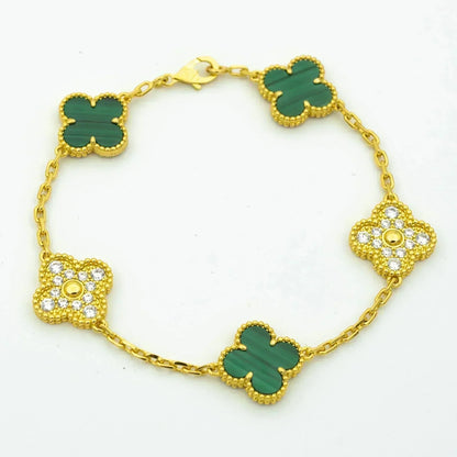[Clover Jewelery]CLOVER  5 MOTIF MALACHITE DIAMOND BRACELET