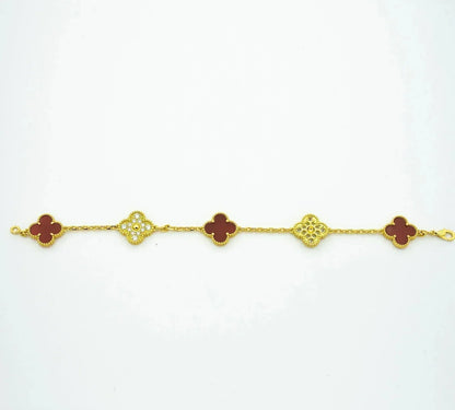 [Clover Jewelery]CLOVER 5 MOTIFS CARNELIAN DIAMOND BRACELET
