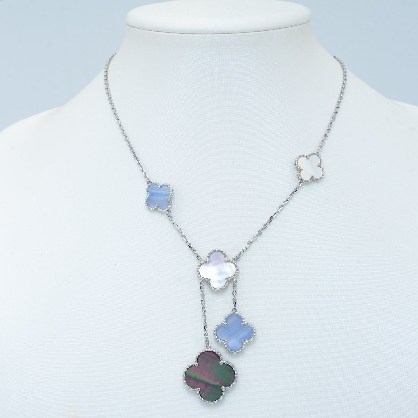 [Clover Jewelery]CLOVER MOP CHALCEDONY NECKLACE SILVER 6 MOTIF