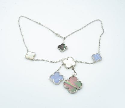 [Clover Jewelery]CLOVER MOP CHALCEDONY NECKLACE SILVER 6 MOTIF
