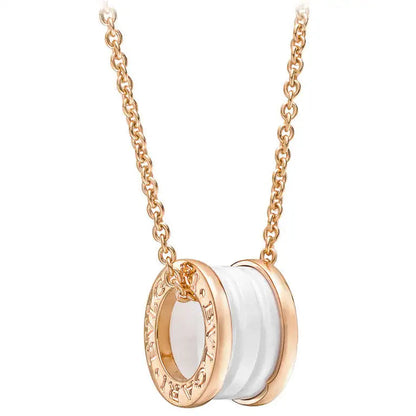 [Clover Jewelery]ZERO 1 WHITE CERAMIC PINK GOLD DIAMOND NECKLACE