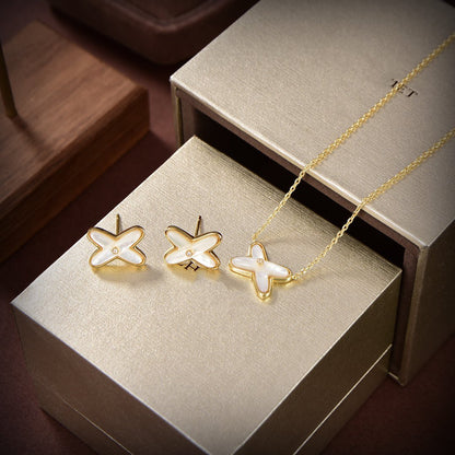 [Clover Jewelery]JEUX DE WHITE MOP GOLD DIAMOND EARRINGS