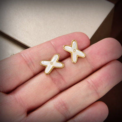 [Clover Jewelery]JEUX DE WHITE MOP GOLD DIAMOND EARRINGS