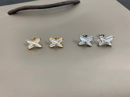 [Clover Jewelery]JEUX DE WHITE MOP SILVER DIAMOND EARRINGS