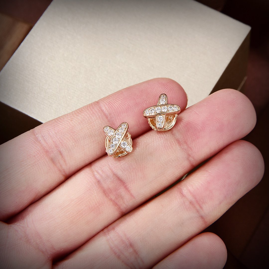 [Clover Jewelery]JEUX DE GOLD DIAMOND EARRINGS