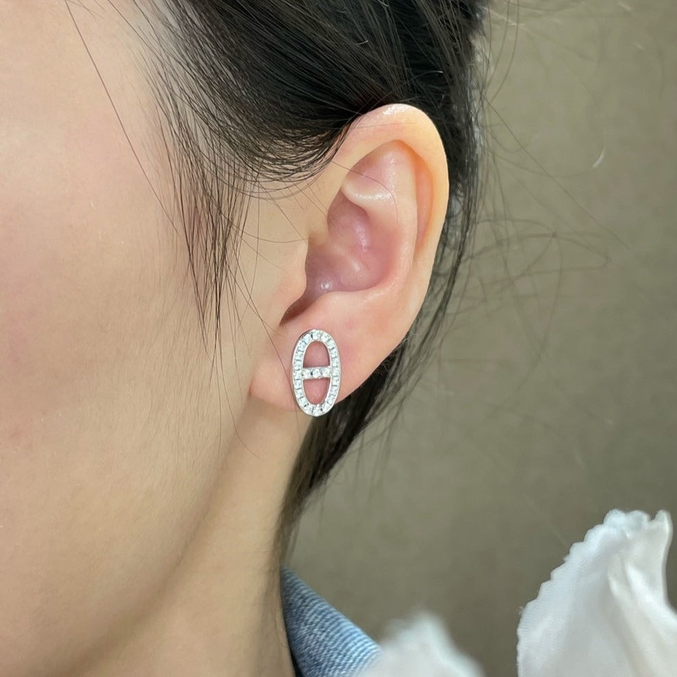 [Clover Jewelery]HM FULL DIAMOND PIG NOSE STUD EARRINGS