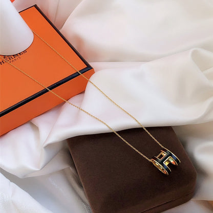 [Clover Jewelery]HM CLIC BLACK ENAMEL GOLD NECKLACE