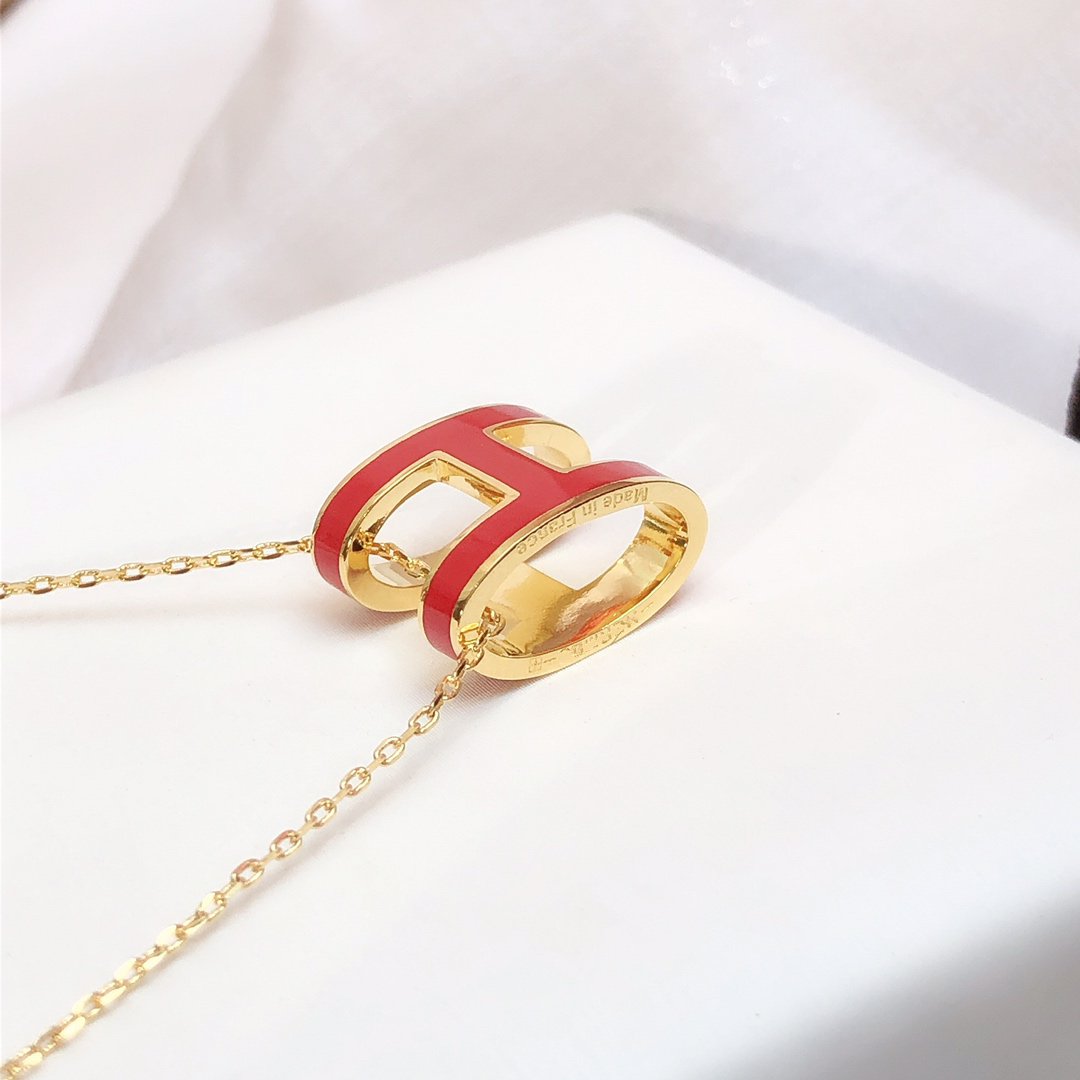 [Clover Jewelery]HM CLIC RED ENAMEL GOLD NECKLACE
