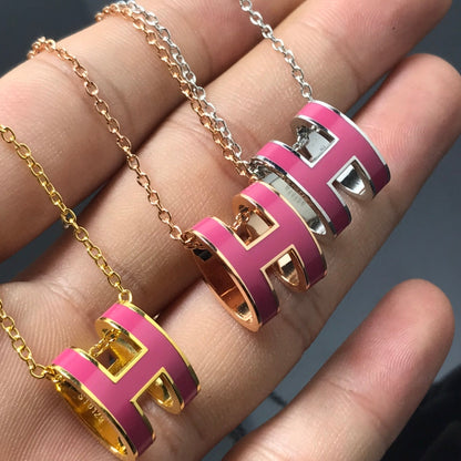 [Clover Jewelery]H NECKLACE PINK