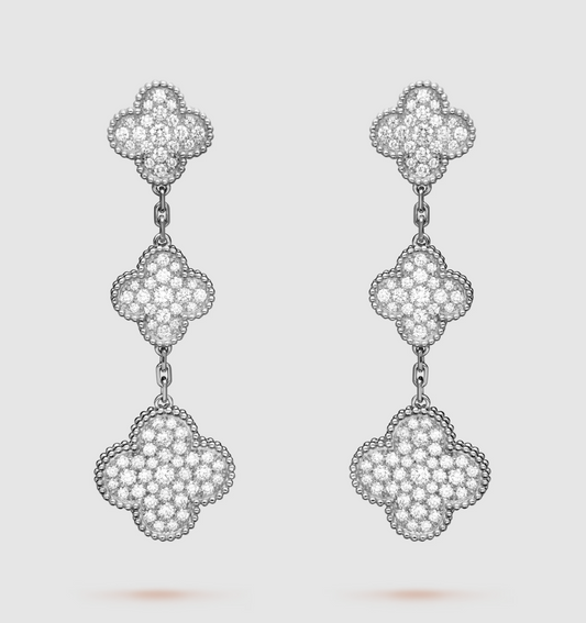 [Clover Jewelery]CLOVER 3 MOTIF DIAMOND SILVER DROP EARRINGS