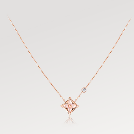 [Clover Jewelery]STAR PINK MOP 1 DIAMOND PINK GOLD NECKLACE