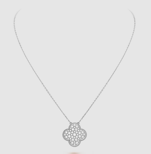 [Clover Jewelery]CLOVER 25MM LARGE PENDANT DIAMOND PAVED SILVER NECKLACE