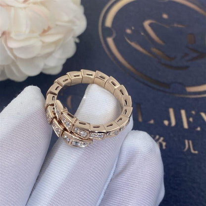 [Clover Jewelery]SERPENTI RING PINK GOLD DIAMOND PAVED 4MM
