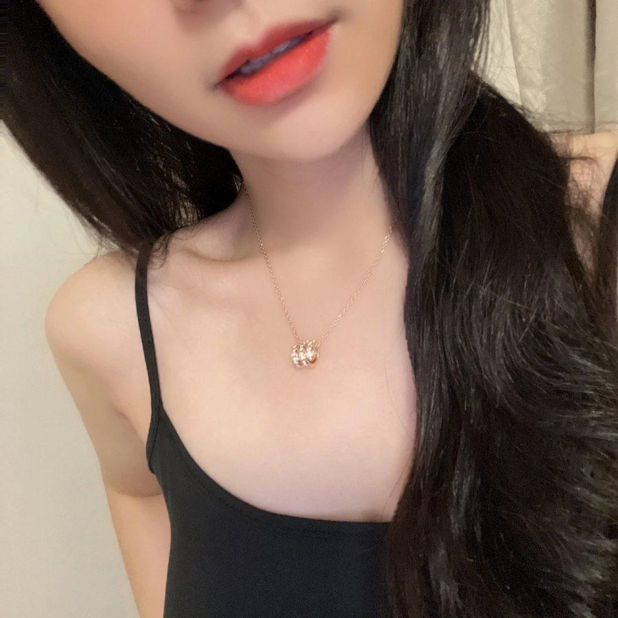 [Clover Jewelery]SERPENTI PINK GOLD NECKLACE DOUBLE RING DIAMOND