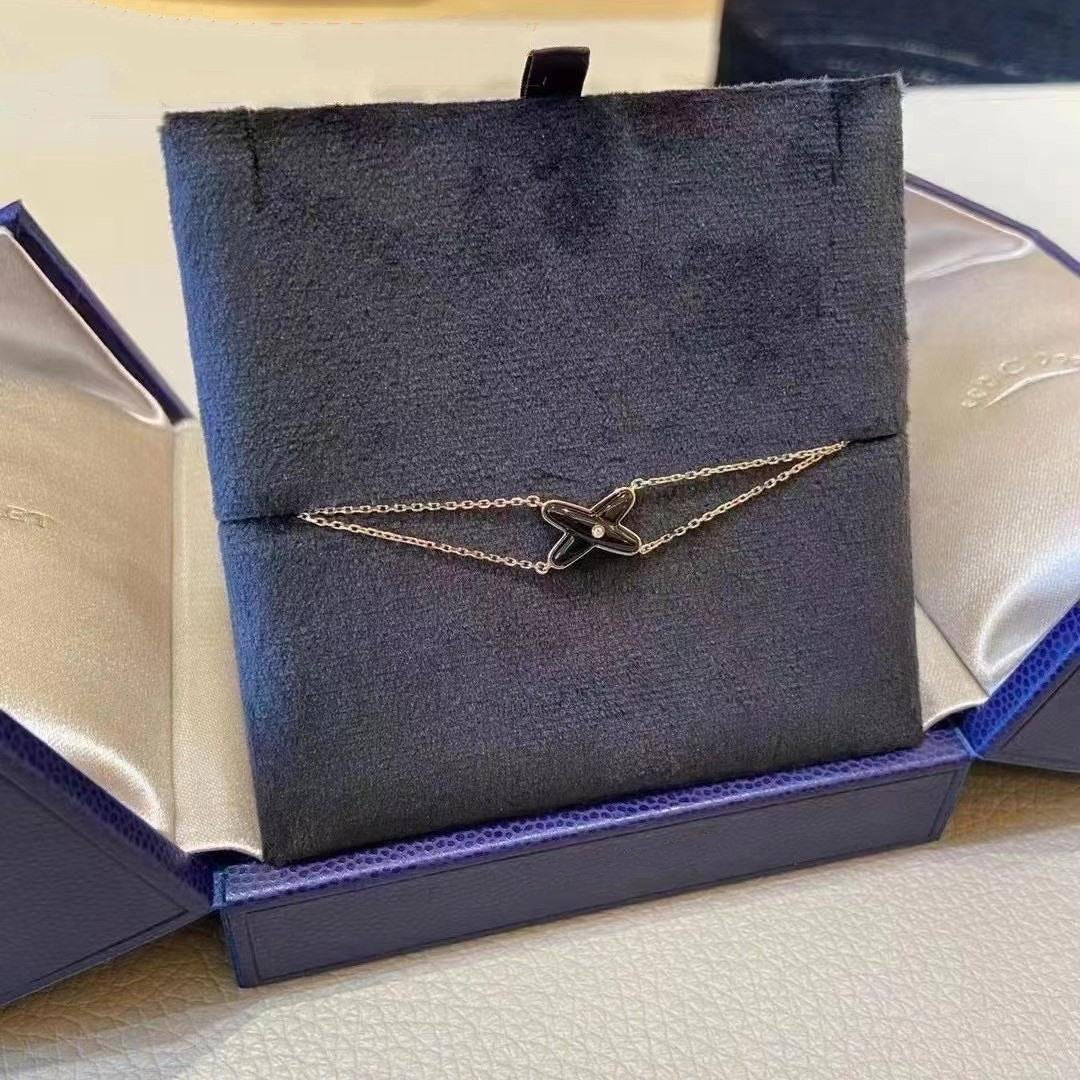 [Clover Jewelery]JEUX BRACELET ONYX PINK GOLD 1 DIAMOND