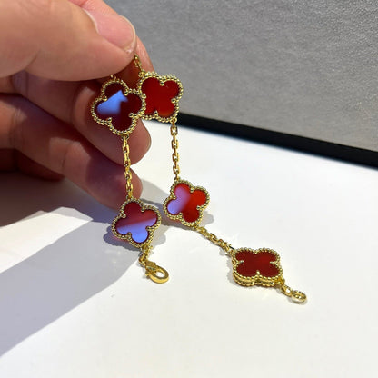 [Clover Jewelery]CLOVER 5 MOTIFS RED AGATE  BRACELET