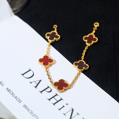 [Clover Jewelery]CLOVER 5 MOTIFS RED AGATE  BRACELET