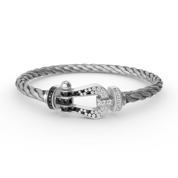 [Clover Jewelery]FORCE LARGE HORSESHOE BLACK WHITE DIAMOND BRACELET SILVER