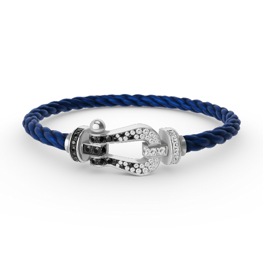 [Clover Jewelery]FORCE LARGE HORSESHOE BLACK WHITE DIAMOND BRACELET SILVER