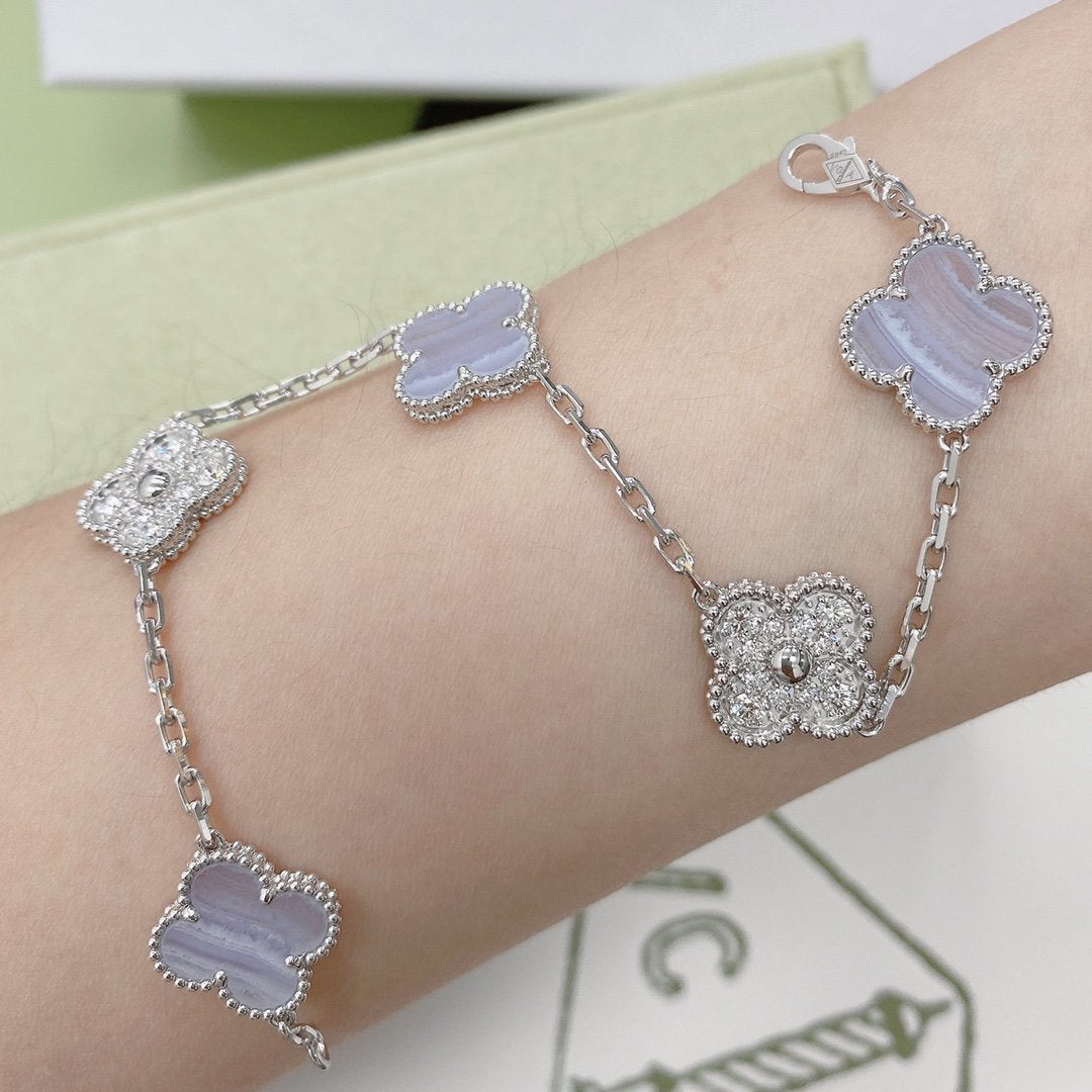 [Clover Jewelery]CLOVER  5 MOTIF DIAMOND PURPLE CHALCEDONY BRACELET SILVER