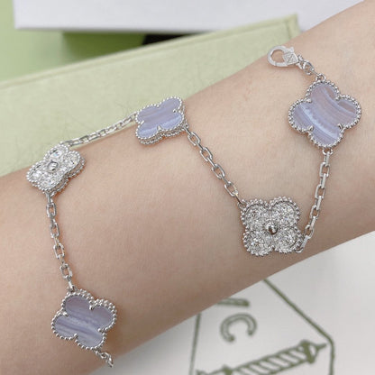 [Clover Jewelery]CLOVER  5 MOTIF DIAMOND PURPLE CHALCEDONY BRACELET SILVER