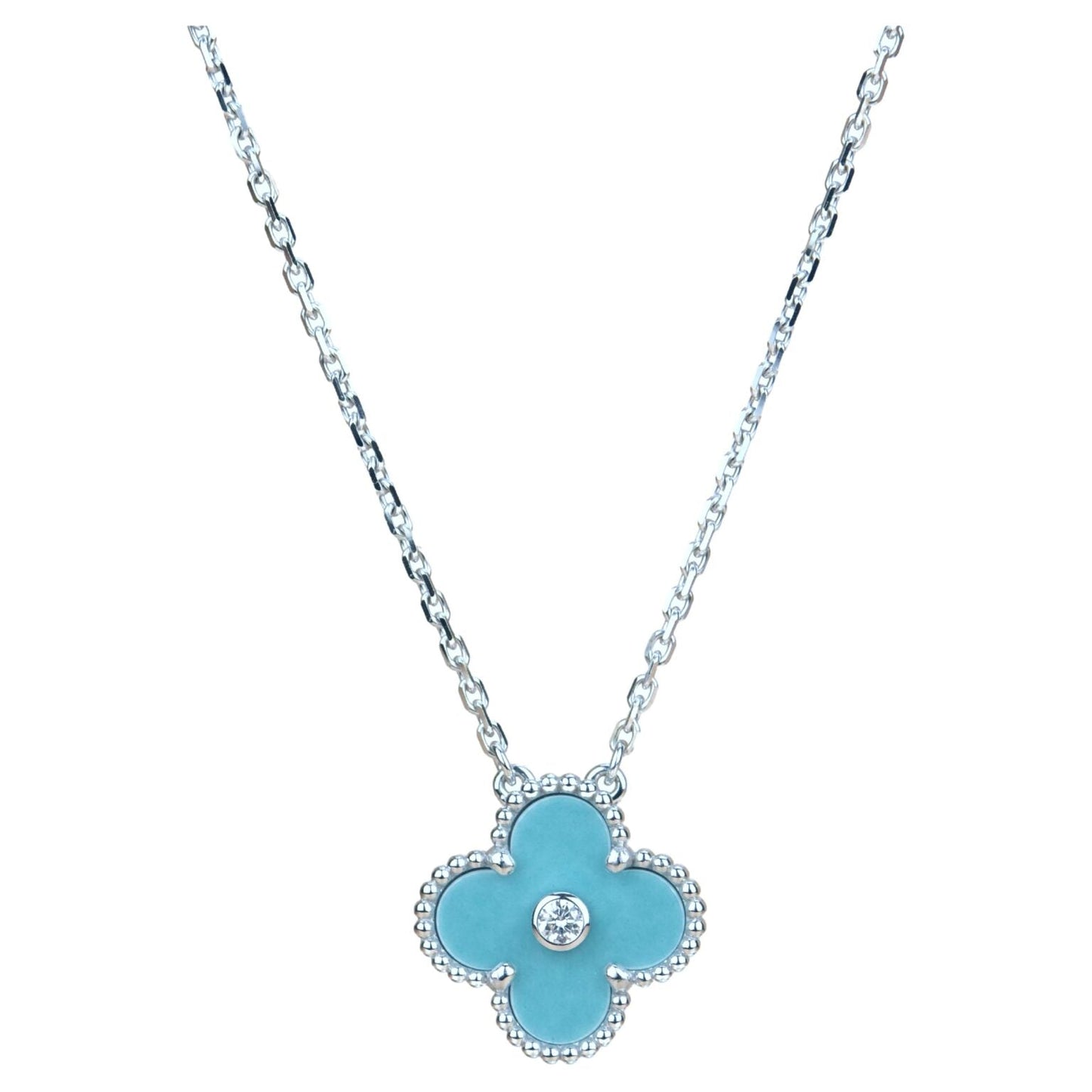 [Clover Jewelery]CLOVER 15MM DIAMOND SVRES PORCELAIN  NECKLACE SILVER
