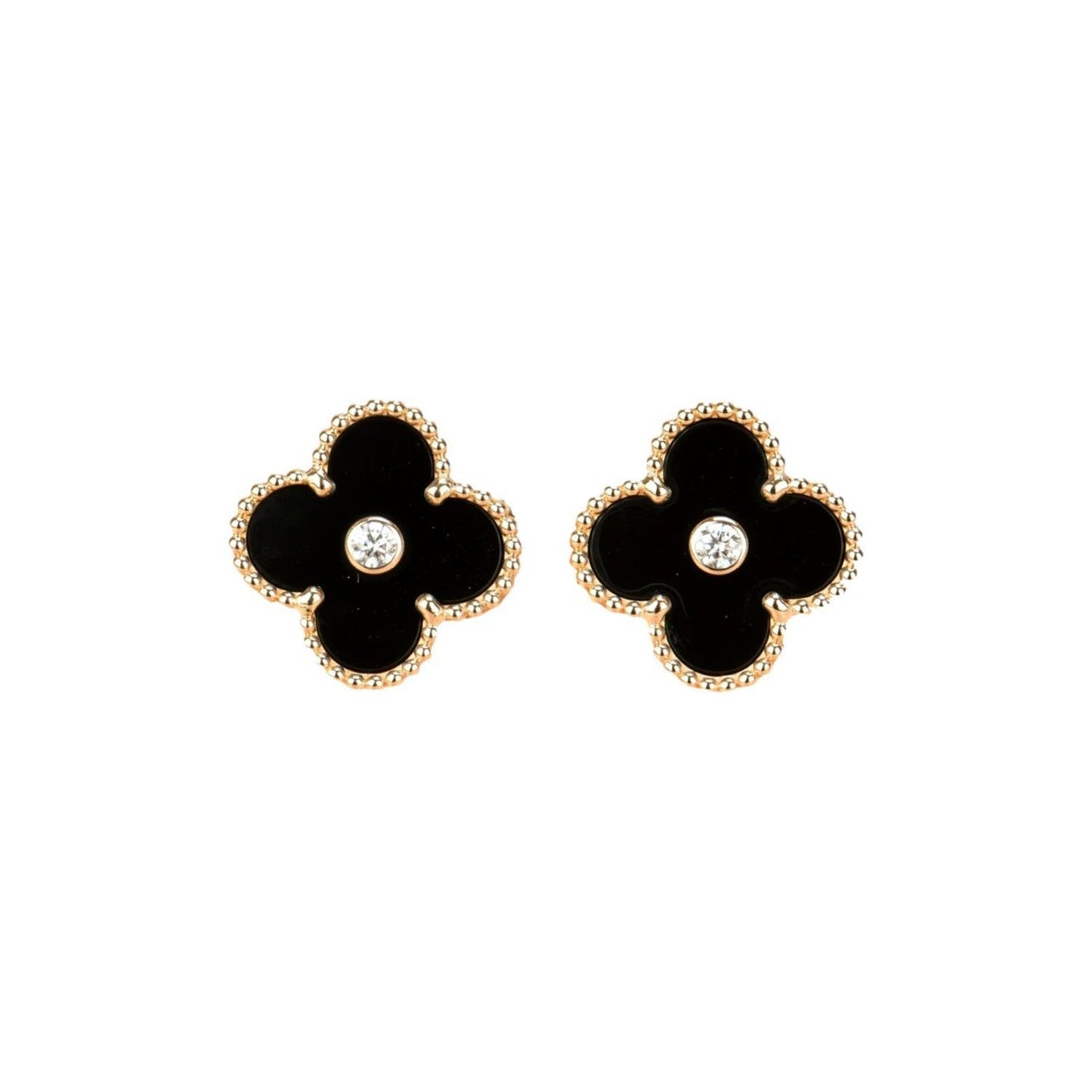[Clover Jewelery]CLOVER MEDIUM 1 MOTIFS ONYX DIAMOND EARRINGS