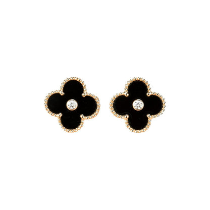 [Clover Jewelery]CLOVER MEDIUM 1 MOTIFS ONYX DIAMOND EARRINGS