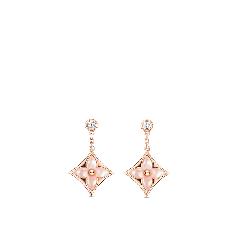 [Clover Jewelery]DOUBLE STAR PINK GOLD MOP DROP EARRINGS