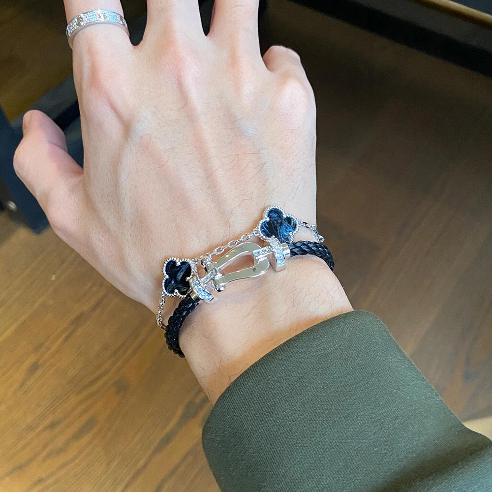 [Clover Jewelery]CLOVER 5 MOTIF PIETERSITE SILVER BRACELET