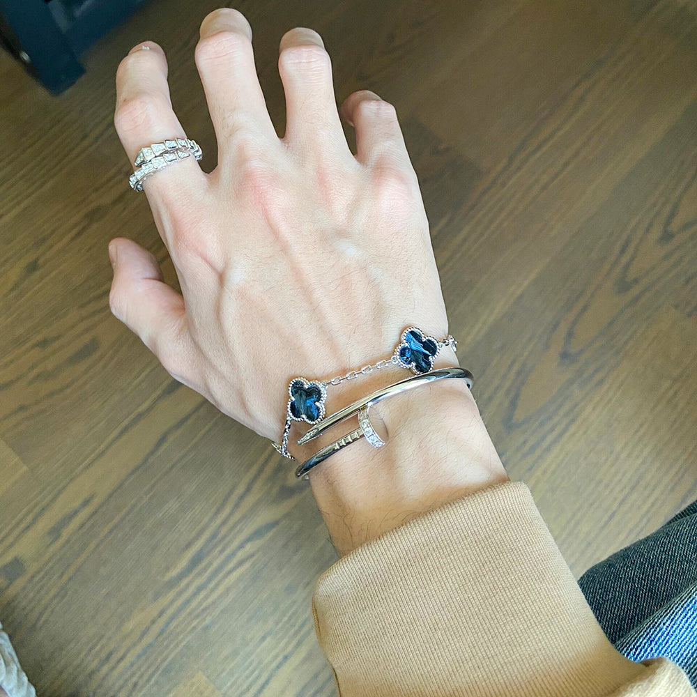 [Clover Jewelery]CLOVER 5 MOTIF PIETERSITE SILVER BRACELET