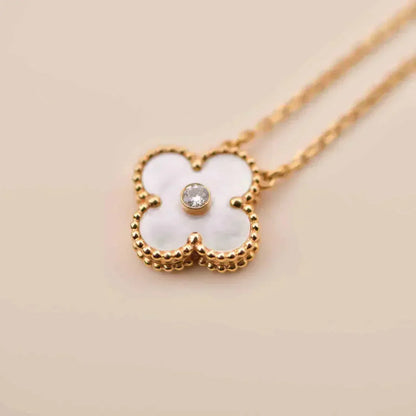 [Clover Jewelery]CLOVER 15MM DIAMOND WHITE FRITILLARIA NECKLACE