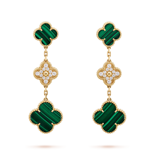 [Clover Jewelery]CLOVER EARRINGS GOLD MALACHITE DIAMOND 3 MOTIF