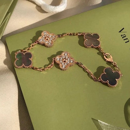 [Clover Jewelery]CLOVER 5 MOTIF GRAY MOP DIAMOND BRACELET