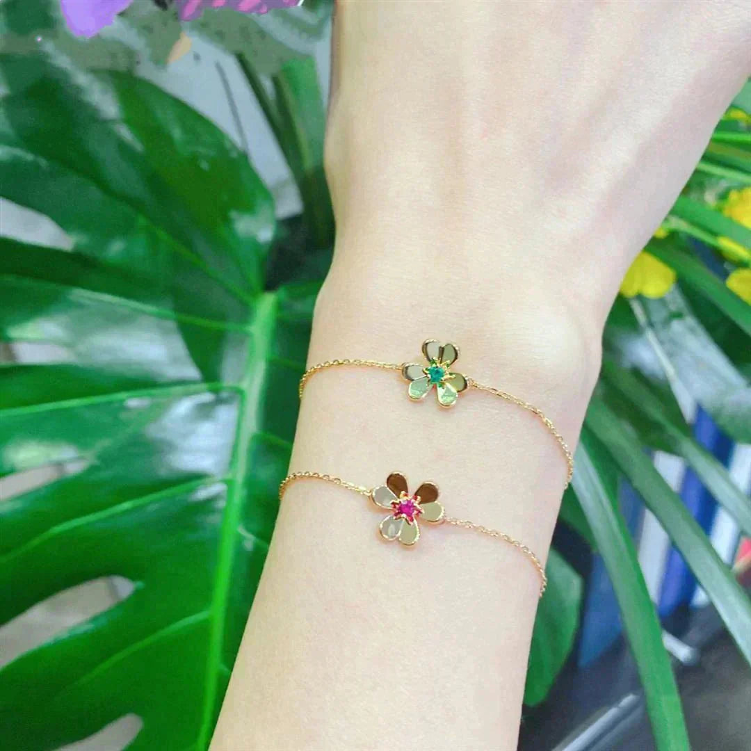[Clover Jewelery]FRIVOLE GOLD FLOWER PINK MALACHITE BRACELET