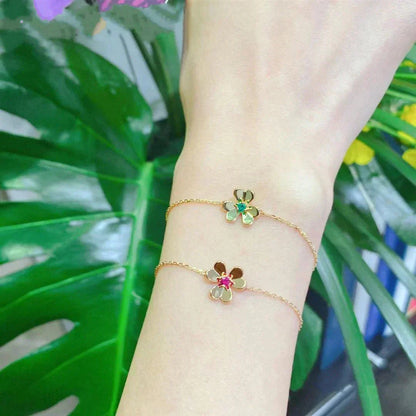 [Clover Jewelery]FRIVOLE GOLD FLOWER PINK MALACHITE BRACELET