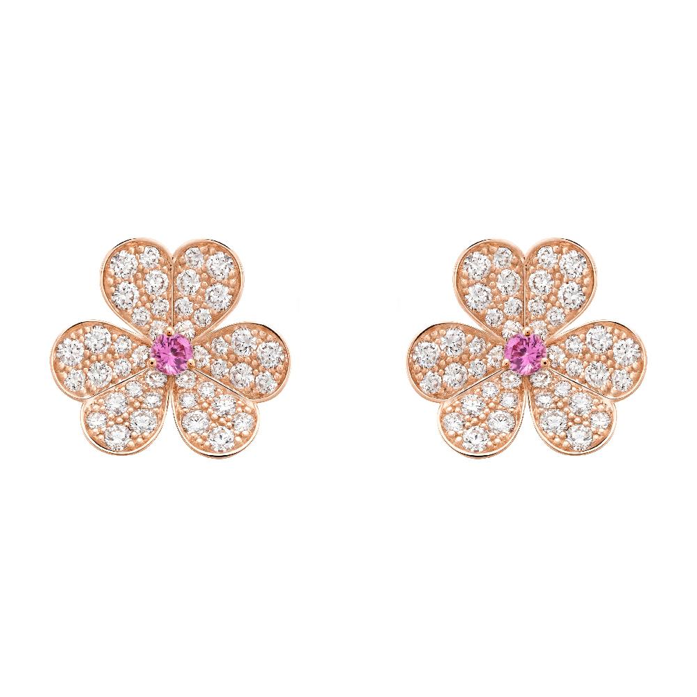 [Clover Jewelery]FRIVOLE PINK GOLD FLOWER DIAMOND EARRINGS