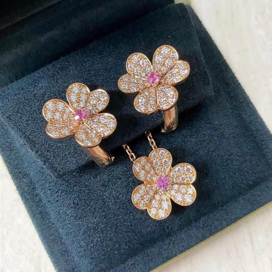 [Clover Jewelery]FRIVOLE PINK GOLD FLOWER DIAMOND EARRINGS