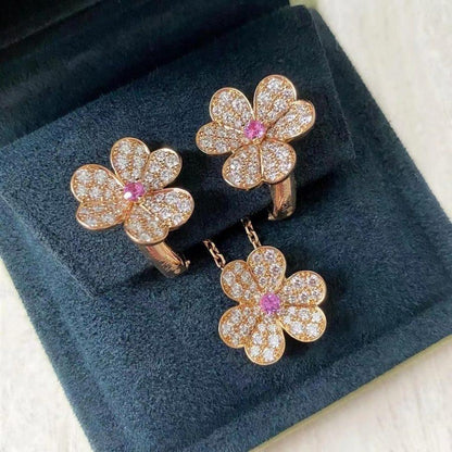 [Clover Jewelery]FRIVOLE PINK GOLD FLOWER DIAMOND EARRINGS