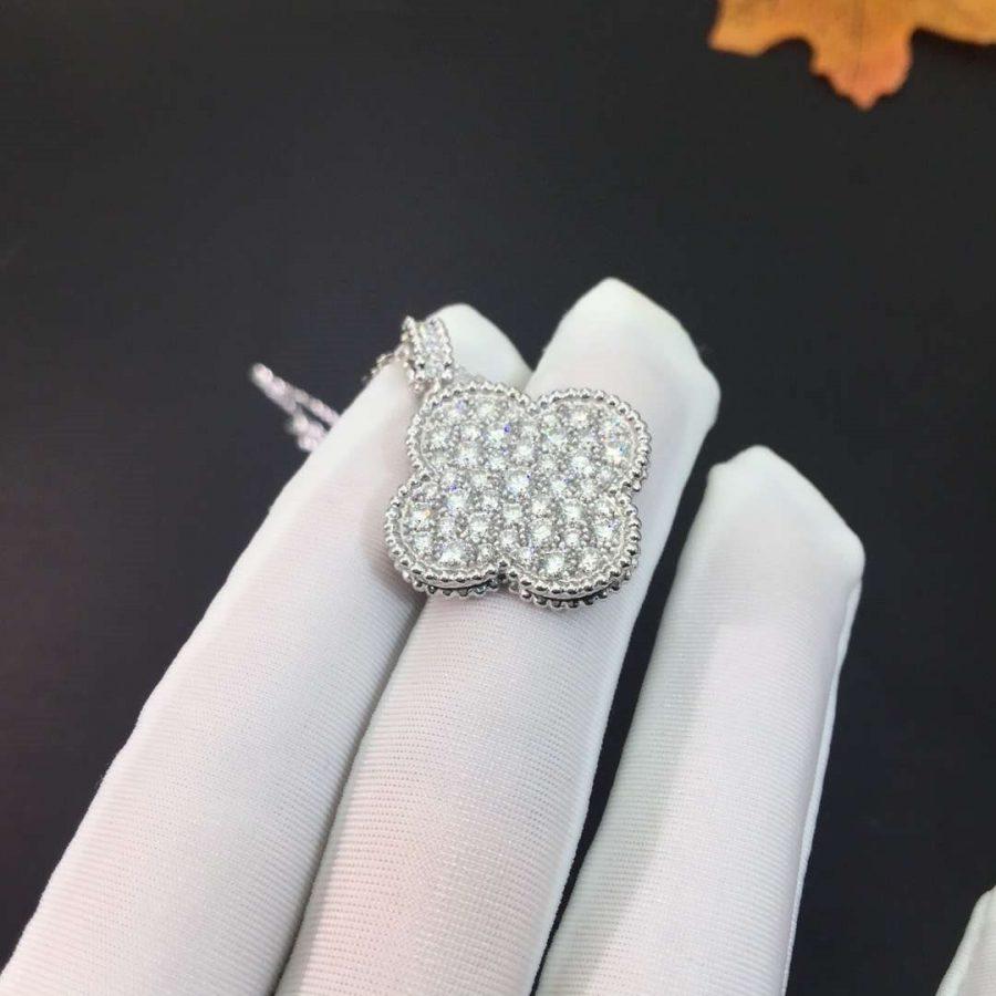 [Clover Jewelery]CLOVER 25MM SILVER FULL DIAMOND BIG CLOVER NECKLACE