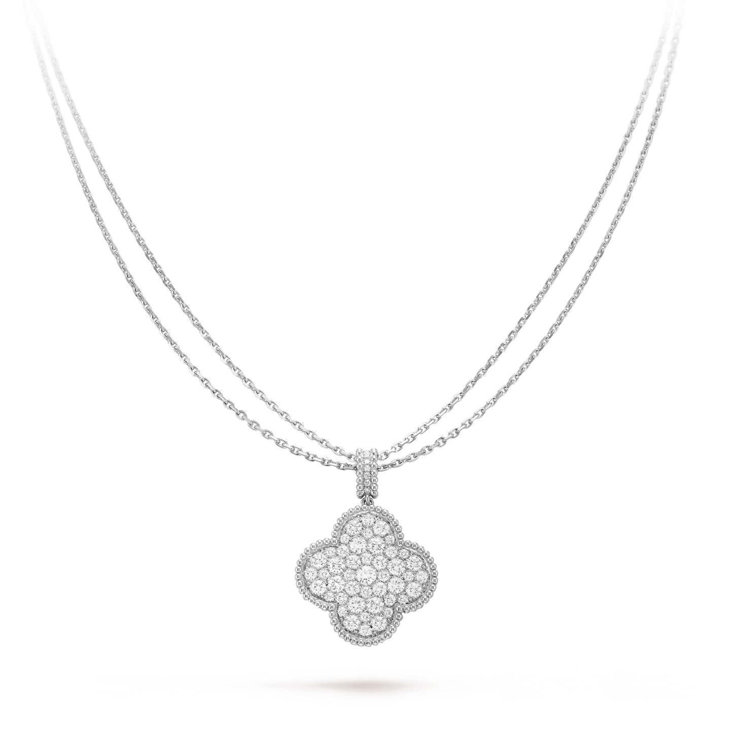 [Clover Jewelery]CLOVER 25MM SILVER FULL DIAMOND BIG CLOVER NECKLACE