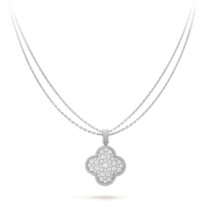 [Clover Jewelery]CLOVER 25MM SILVER FULL DIAMOND BIG CLOVER NECKLACE