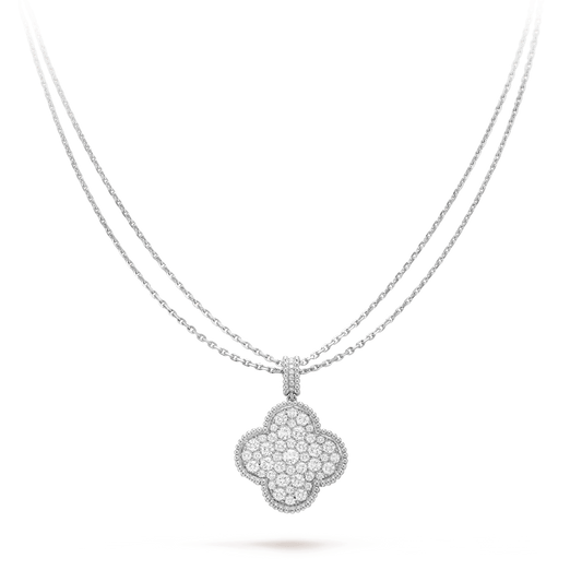 [Clover Jewelery]CLOVER 25MM SILVER FULL DIAMOND BIG CLOVER NECKLACE