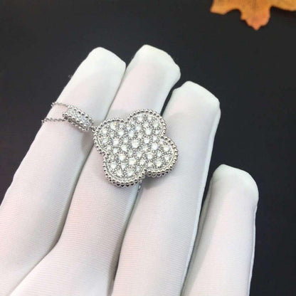 [Clover Jewelery]CLOVER 25MM SILVER FULL DIAMOND BIG CLOVER NECKLACE