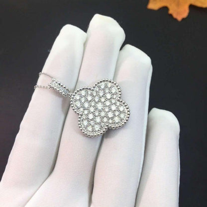 [Clover Jewelery]CLOVER 25MM SILVER FULL DIAMOND BIG CLOVER NECKLACE
